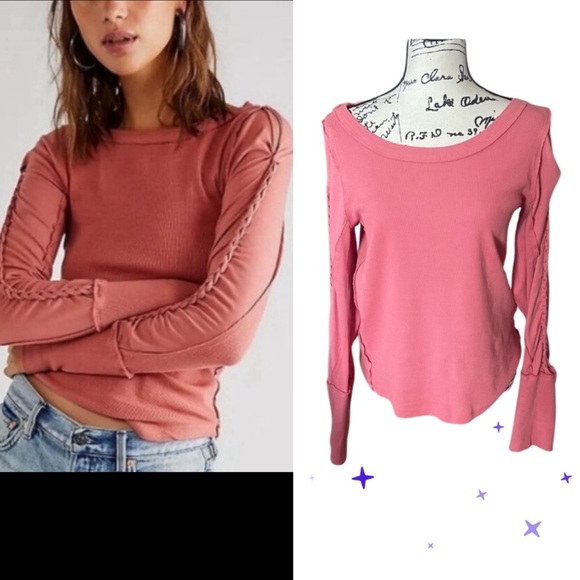Free People Tops - FREE PEOPLE DAISY CHAIN LONG SLEEVE ROSE PINK TOP EXTRA LARGE
